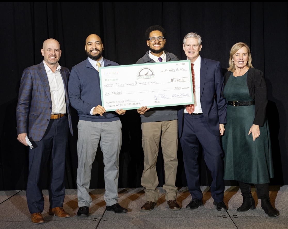 LanguageBridge team receiving $5,000 grand prize check at the 2026 Accelerate pitch contest